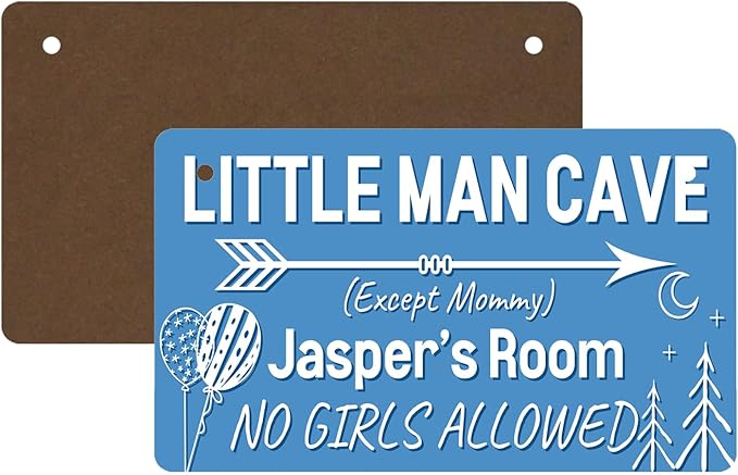 Little Man Cave Personalized Baby Boy Room Decor Custom Name Boys Kids Bedroom Door Sign Toddler Baby Nursery Wood Art Wall Plaque 12x6