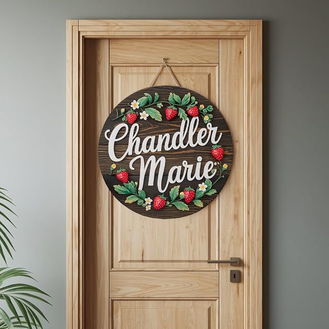 Personalized Name Signs for Kids Room, Strawberry Sign for Baby Door Decor, Newborn Gifts for Girl, Girls Nursery Wall Bedroom Decorations, Mother's Day Gifts for New Mom Dad Gift