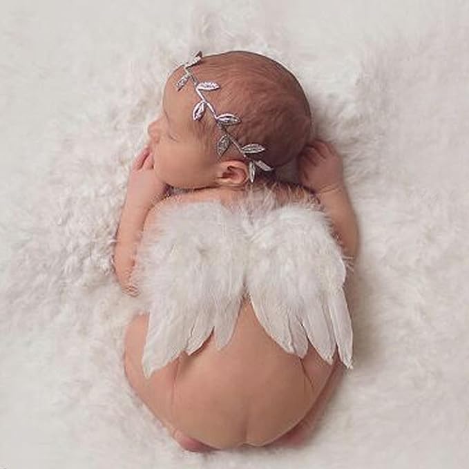 Holibeat 0-6M Baby White Fairy Feather Angel Wings with a Headband Newborn Photography Posing Props (White)