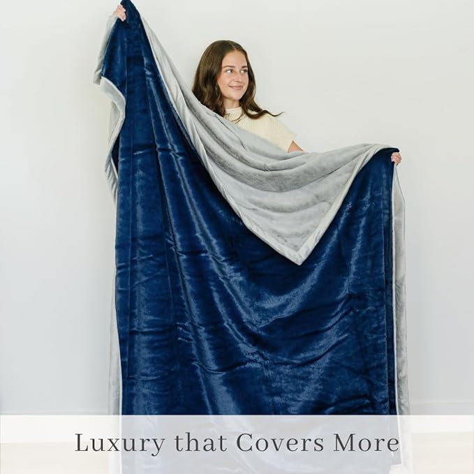 SARANONI Oversized Luxury Blanket | Breathable Super Soft, Lush, Plush Comfy Blankets for Adults | Navy/Gray - X-Large 60” x 80”