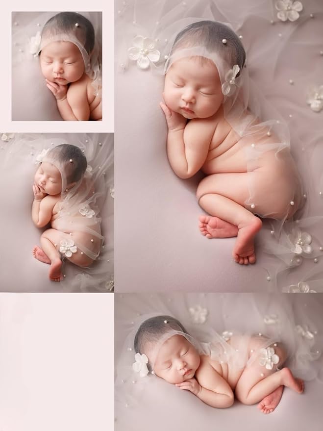 Newborn Baby Photography Props Blanket, Baby Photo Props Pearl Wrap Blanket Headband for Baby Boys Girls Photoshoot (White)