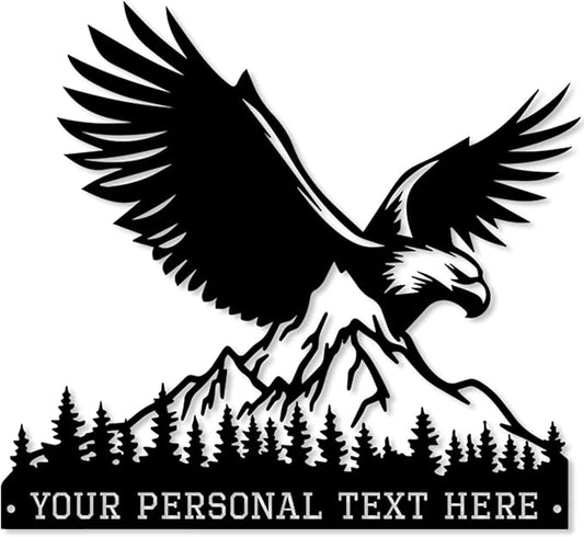 Custom Eagle Metal Wall Art, Personalized Name Sign, Bald Eagle Cabin/Porch/Living Room Decor, Personalized Birthday/Father's Day/Housewarming Gift for Dad/Hunters/Veterans/Outdoorsmen