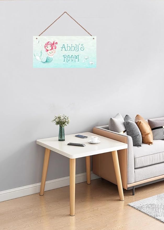 Personalized Sign Mermaid Sign,Ocean Theme Wall Decor For Kids Room Custom Name Door Art Decor For Nursery, Floral Art Plate For Boys Room Girls Bedroom Little Man Cave