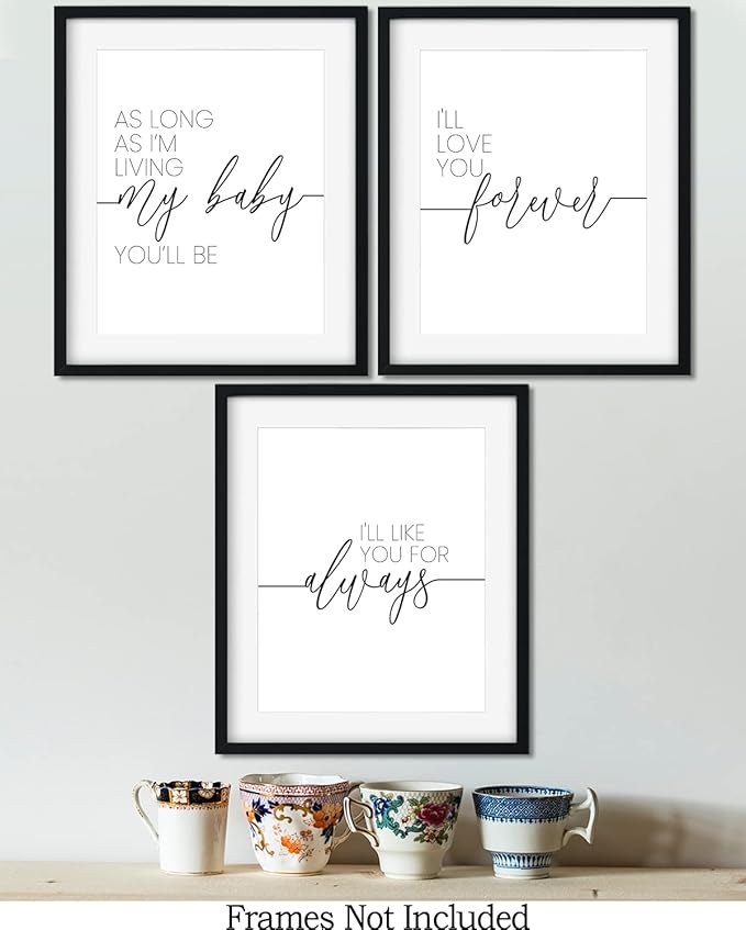Govivo I'll Love You Forever Modern Typography Wall Print, Set of 3 Minimalist Wall Decor for Nursery, Above Crib Art, Baby Shower New Parent Gift - 11x14 unframed print