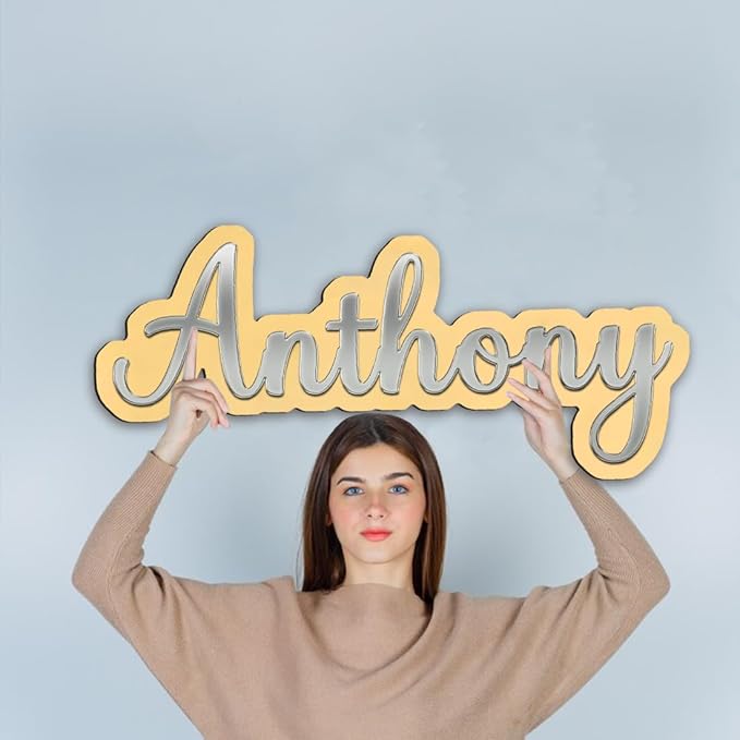 Custom Acrylic Mirror Name Sign, Personalized Mirror Wall Nursery Name Sign,Silver Gold Rose Gold Mirror Acrylic Sign,Glitter Name Baby Name Wall Art Sign Room Decor Party Decoration (style 1)