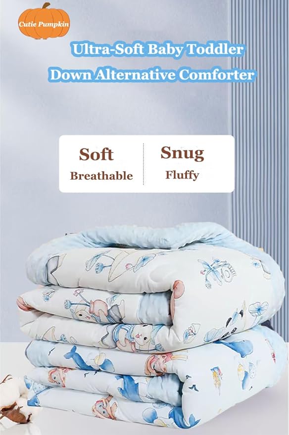 Cuite Pumpkin Baby Toddler Comforter for Crib Bed,Warm Down Alternative Infant Comforter for Mini Crib,Pack n Play,40x 40 Small Quilt for Boys and Girls,Thick Baby Quilted Blanket for Daycare (Blue