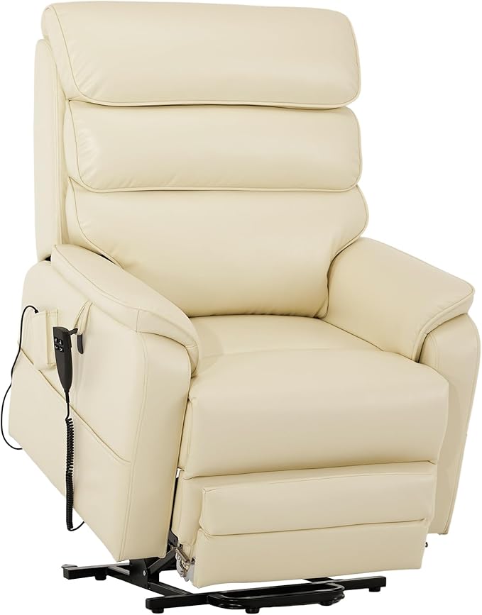 DYNOX 400 LBS Big Tall Man Large-Wide Power Dual Motor Lift Recliners Chairs for Elderly, Lay Flat Lift Chair with Infinite Positions, Heat & Massage, Extended Footrest (9298L,Faux Leather,Cream)