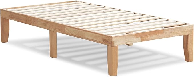 KOMFOTT 14 Inches Wood Platform Bed Frame Twin Size, Wooden Mattress Foundation with Rubber Wood Frame, Strong Slat Support, No Box Spring Needed, Bed Frame (Natural)