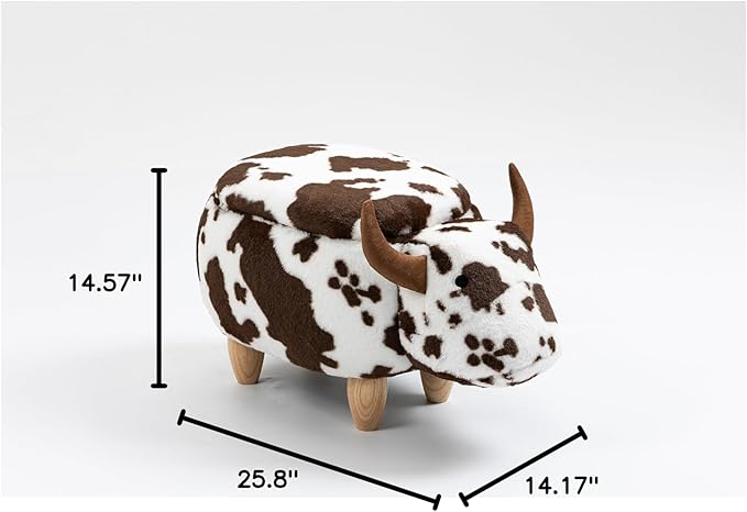 Home 2 Office Cow Ottoman for Kids' Bedroom, Playroom, Nursery, and Living Room, Animal Ottoman with Storage, Footstool for Kids, Brown Cow Print
