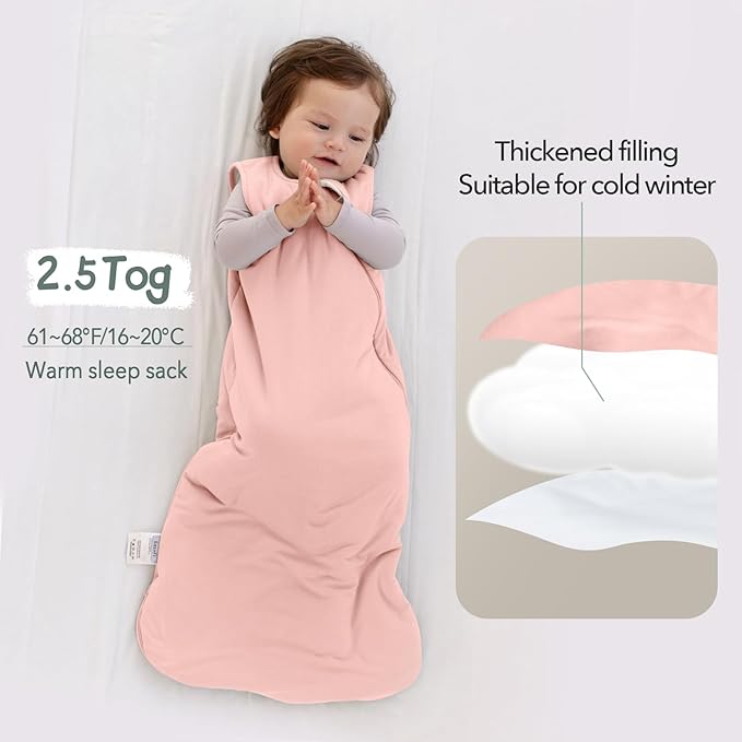 Rayon Made from Bamboo Sleep Sack 12-18 Months 2.5 Tog Winter Supersoft Toddler Sleep Sack for Unisex Girl Boy Thick Warm Baby Sleeping Bag 2-Way Zipper Baby Wearable Blanket