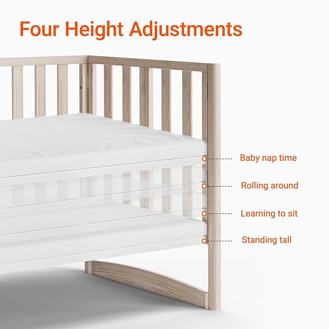 MAMAZING EvoNook 6-in-1 Convertible Mini Crib, 100% New Zealand Wood, 4 Adjustable Mattress Heights, Crib with Mattress,GREENGUARD Gold Certified, Washed Natural