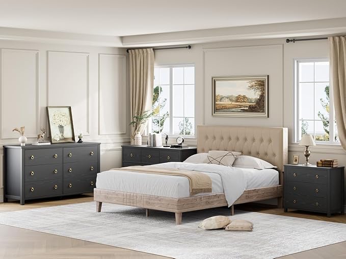 IDEALHOUSE Dresser for Bedroom with 7 Drawers, 54'' Wide Chest of Drawers with Large Clothes Storage Cabinet, Wood Bedroom Dresser, TV Stand for Nursery, Living Room, Hallway, Black