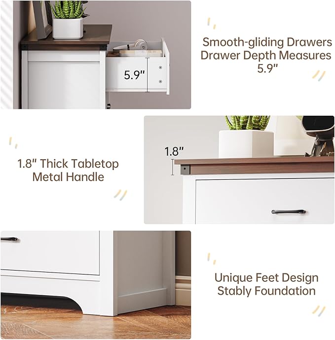 Farmhouse 5 Drawer Dresser for Bedroom, 47" Tall Chest of Drawers, Wood White Dresser with Deep Drawers, Storage Dressers Organizer for Bedroom, Living Room, Hallay, White