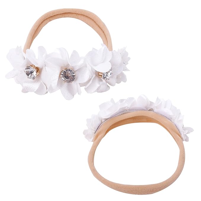 Baby Girl Floral Headbands- 3pcs Nylon Headband Handmade Flower Crown Elastic Hairband Newborn Toddler Hair Accessories Gifts for Girls （1-6 years old）