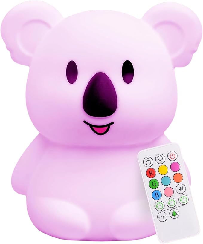 LumiPets Keith the Koala Squishy Night Light for Kids | Silicone Lamp with Tap & Remote Control | Rechargeable, 9 Color Changing Animal Night Light for Boys & Girls | Portable Nightlight With USB Cord