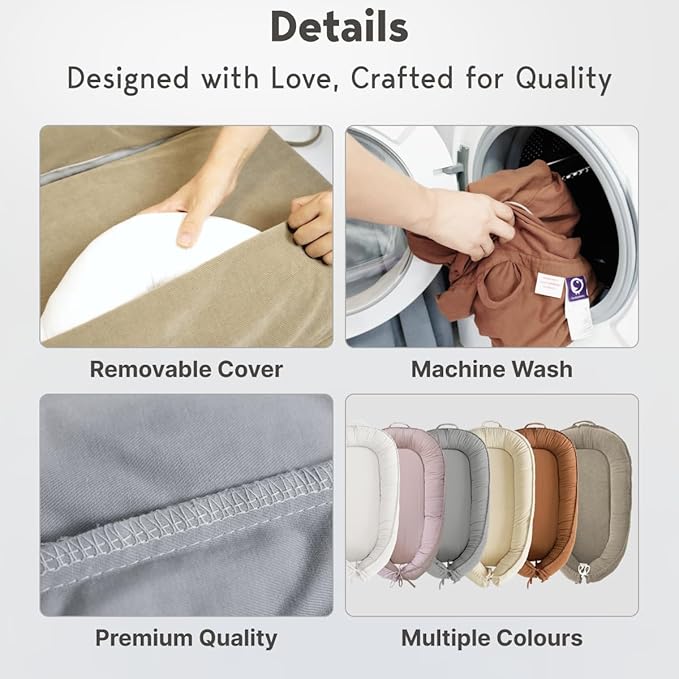 Infant Lounger, Baby Nest Cover for Baby Girls & Boys, Newborn Essentials for Baby 0-12 Months, 100% Cotton Breathable(SlateGray, Cotton)