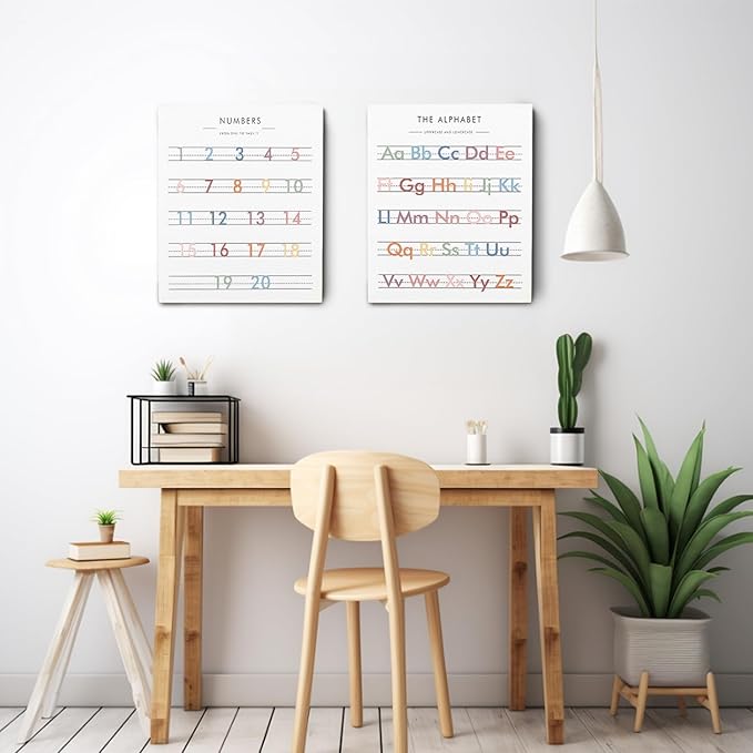 Ryeolo Alphabet Canvas Prints - Wall Art for Kids, Safari Nursery Decor, Boho Rainbow Art for Living Room, Classroom, Playroom - 12x16 Inches, Set of 2