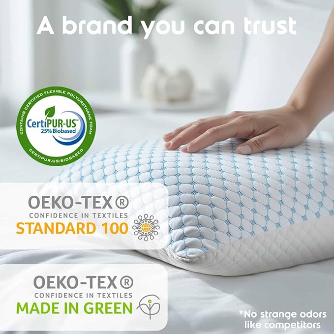 Nestl Cooling Pillow for Sleeping 1 Pack, Luxury Shredded Memory Foam Pillows Queen Size, Adjustable Cold Gel Pillows for Hot Sleepers Supportive Cool Pillow for Side Back Stomach Sleepers