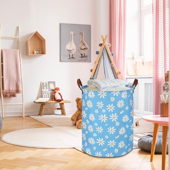 Kids Laundry Hamper,Blue Laundry Basket,Baby Nursery Hamper,Waterproof Toys Storage Bin,Clothes Organizer,Gift Basket,Room Decor(Daisy)