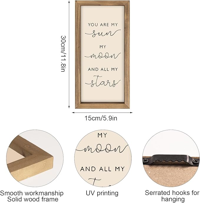 pechpell 11.8×5.9 In Nursery Wall Art, Wooden Sign Baby Room Wall Decor, You are My Sun Moon and Star Rustic Space Themed Kids Girl Boy Teen Room Bedroom Playroom Farmhouse Decorations for Home