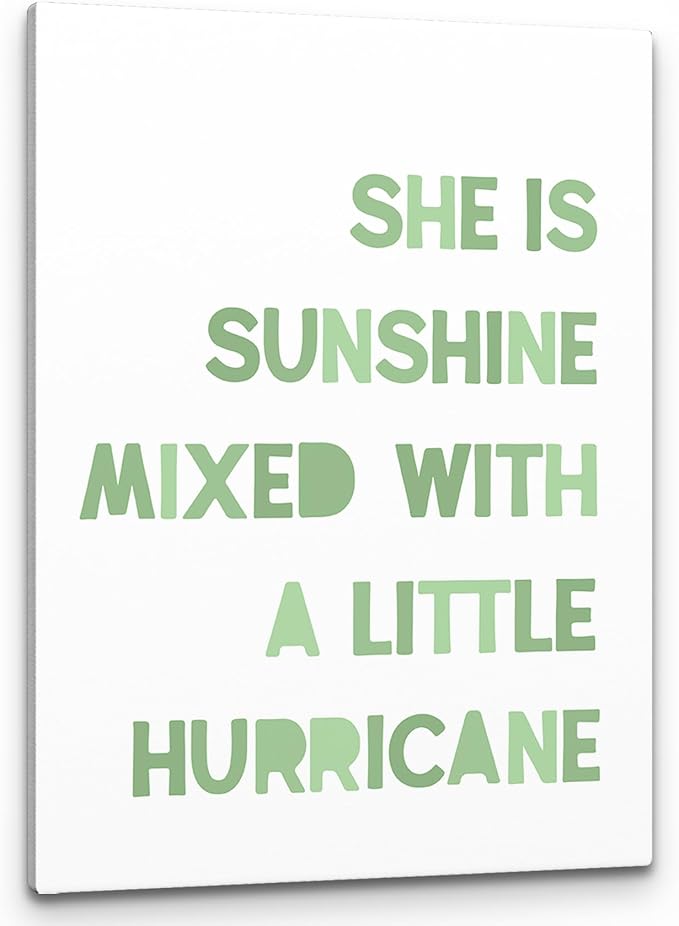 PHAMTE Girls Bedroom Wall Decor,She Is Sunshine Mixed With a Little Hurricane Girls Room Wall Art,Sunshine Print Framed Canvas Painting Artwork Girl Room Bedroom Home Nursery(11x14 Inch)（White-2）