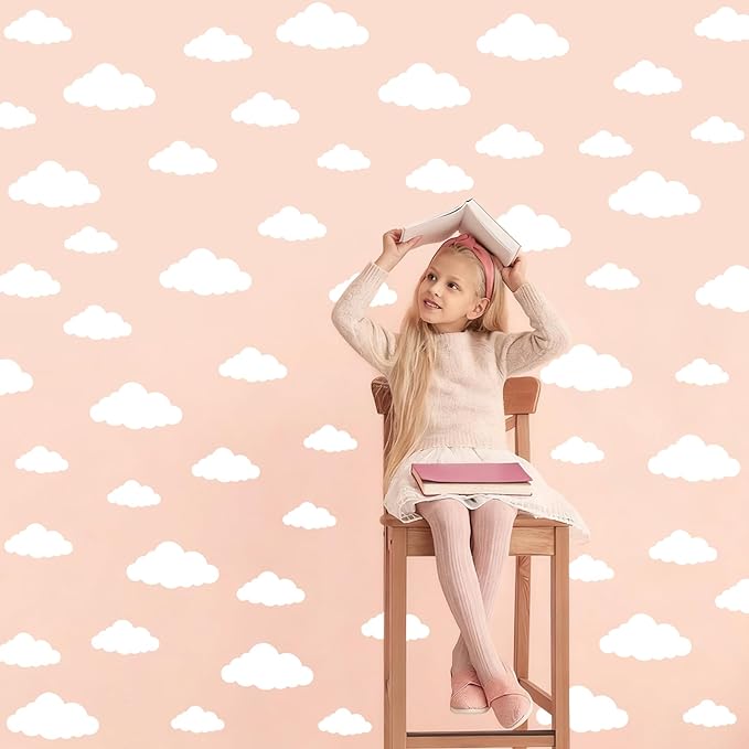 Cloud Wall Decals, 8 Sheets 104Pcs White Clouds Vinyl Wall Stickers Peel and Stick Cloud Decals for Bedroom Home Nursery Classroom Wall Art Decorations