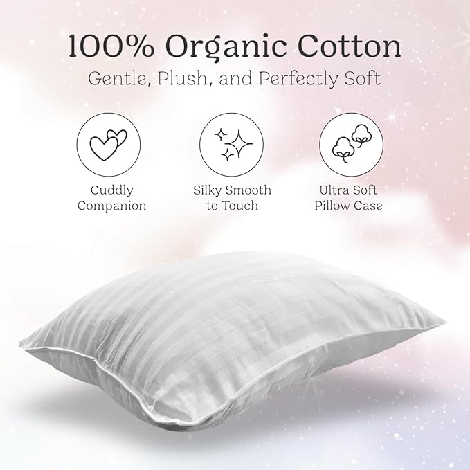 Toddler Pillow and Pillowcase 13x18 inches, Organic Cotton - Perfect for Toddlers 2-5 Years - Ideal for Toddler Travel Bed, Toddler Bedding Set, Kids Travel Pillow and Machine Washable