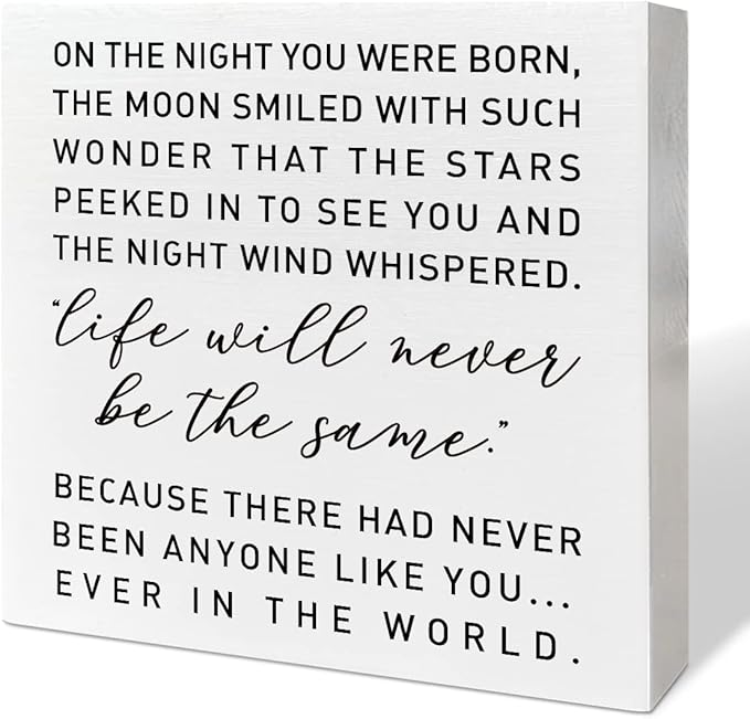 Nursery Desk Wooden Box Sign Decor - 'On The Night You Were Born', Neutral Nursery Decor - Desk Decoration & Baby Shower Gifts for New Baby Boys & Girls