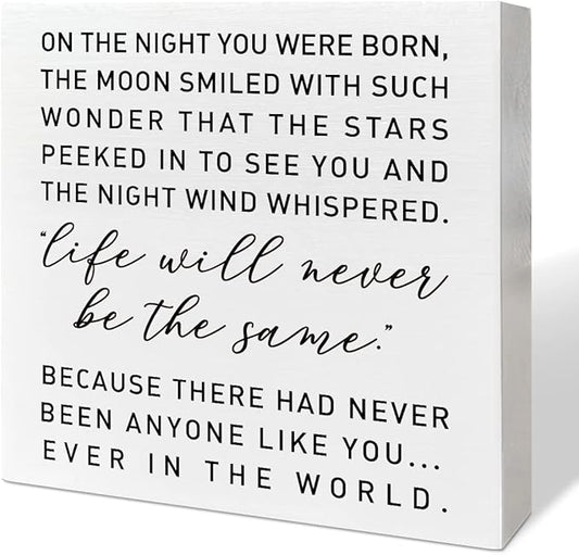 Nursery Desk Wooden Box Sign Decor - 'On The Night You Were Born', Neutral Nursery Decor - Desk Decoration & Baby Shower Gifts for New Baby Boys & Girls