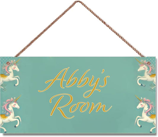 Personalized Name's Unicorn Room Door Sign Cute Horse Nursery Kid's Children's Girls Bedroom Decor Wood Door Plaque Sign For Boys Room