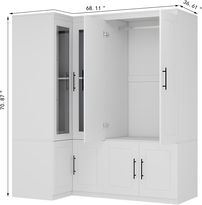 Armoire Wardrobe Closet with 4 Door: Wood Wardrobe Closet Transparent Door Wooden Combination Cabinet Bedroom Armoire with Hanging Rods for Home/Bedroom/Living Room