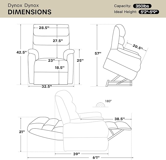 DYNOX 350 LBS Power Lift Recliner Chair for Elderly, Medium Size Dual Motor Lay Flat Infinite Positions Recliner with Heat & Massage(9188,Faux Leather,Cream)