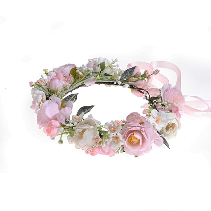Vividsun Flower Crown Floral Wreath Headband Floral Crown Wedding Festivals Photo Props Headpiece (rose pink/white peony)