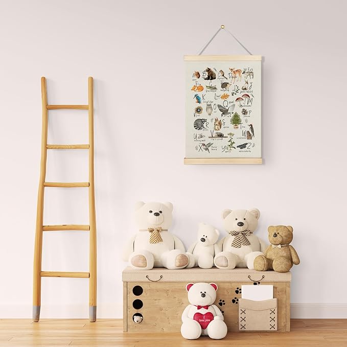 Qvapt Nursery Animals Alphabet Wood Poster Hanger 16×24,Wild Animals Nursery Art,Animal Classroom Decor,Wild Animal Alphabet Canvas Wall Art Decor For Toddler Playroom Dorm Bedroom Classroom