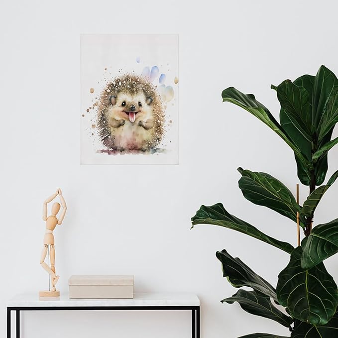 BIWSHA Baby Hedgehog Wall Art Prints, Woodland Animal Nursery Decor, Watercolor Animal Art for School Children Kids Room Bedroom Living Room, 11x14 Inch