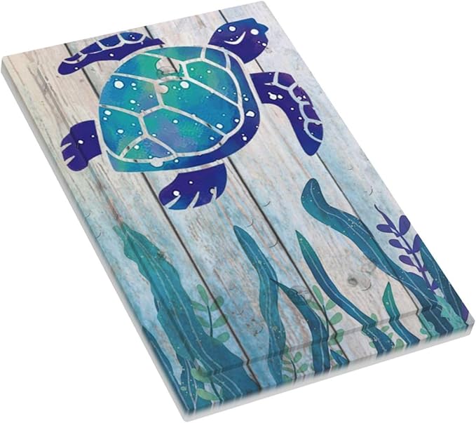 Sea Turtle Grass Seaweed on Rustic Wooden Board 1 Gang Light Switch Cove No Device Wall Plate Decorative Unused Blank Ocean Grass Seaweed Outlet Cover and Switch Plate for Bathroom Bedroom Home Decor