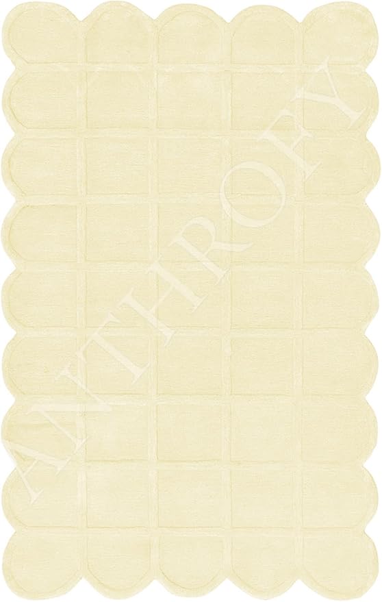 Selena Scallop Area Rug – 5’ x 8' – Handmade Wool Area Rugs – Yellow – Rugs for Living Room, Bedroom – Anti-Skid – Carpets with Non-Slip Natural Backing with 100% Cotton