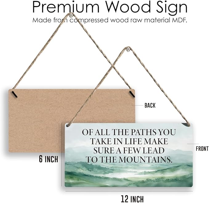Inspirational Quote Mountain Wood Wall Decor of All the Paths You Take in Life Wall Cabin Decor for Home Office Bedroom 12 × 6 Inch