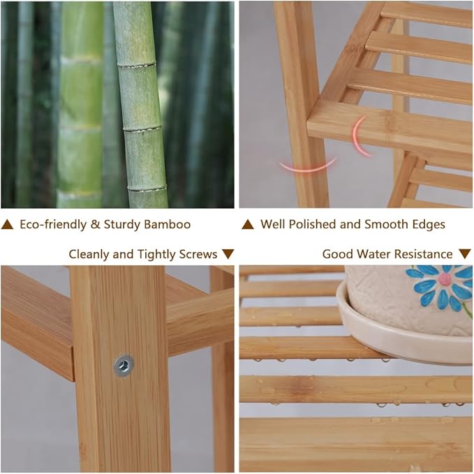 Ufine Bamboo Garment Rack 6 Tier Storage Shelves Clothes Hanging Stand with Side Hooks, Heavy Duty Clothing Rack Portable Wardrobe Closet Organizer