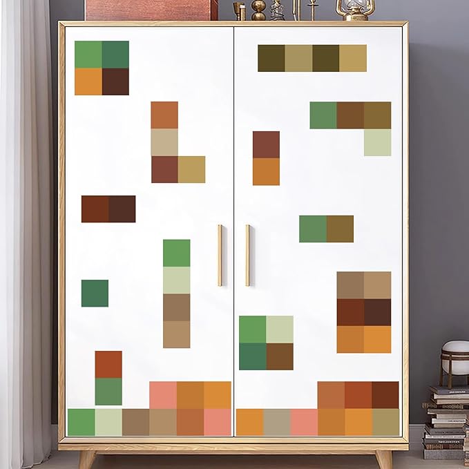 Pixel Block Wall Decals Geometric Square Wall Stickers Removable Pixel Gamer Vinyl Decals Game Room Border Sticker DIY Gaming Color Block Stickers for Playroom Nursery Bedroom Decor