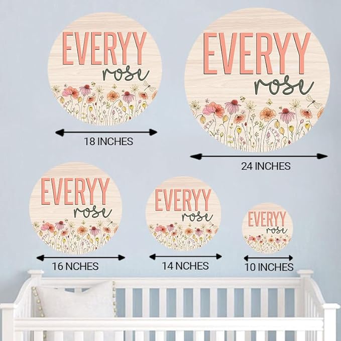 Personalized Wooden Round 3D Nursery Name Sign Boho Floral Pattern, Baby Name Sign Wildflower Decor, Baby Shower, for kids room gift/13
