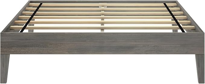 Max & Lily Fundamental Full Platform Bed Frame, Kids Modern Solid Wood Bed, Strong Wooden Slats, Non-Toxic Finishes, Driftwood