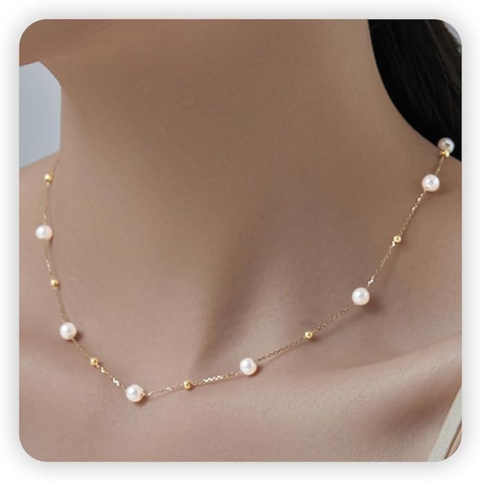 SmileBelle Pearl Necklaces for Women, Daisy Pearl Choker as Christmas Stocking Stuffers for Teens, Silver Daisy Pearls Jewelry Trendy Stuff Birthday Gifts 3 Pearls White Necklace as Wedding Jewelry
