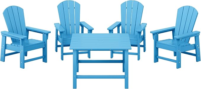 Costaelm Paradise Kids 5-Piece HDPE Outdoor Square Patio Dining Table and Chairs Set, Pacific Blue