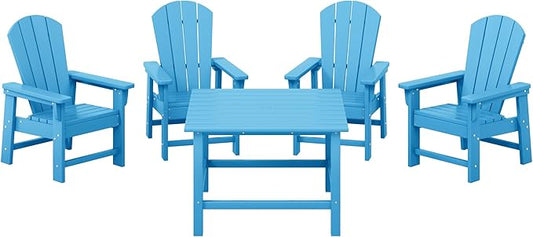 Costaelm Paradise Kids 5-Piece HDPE Outdoor Square Patio Dining Table and Chairs Set, Pacific Blue