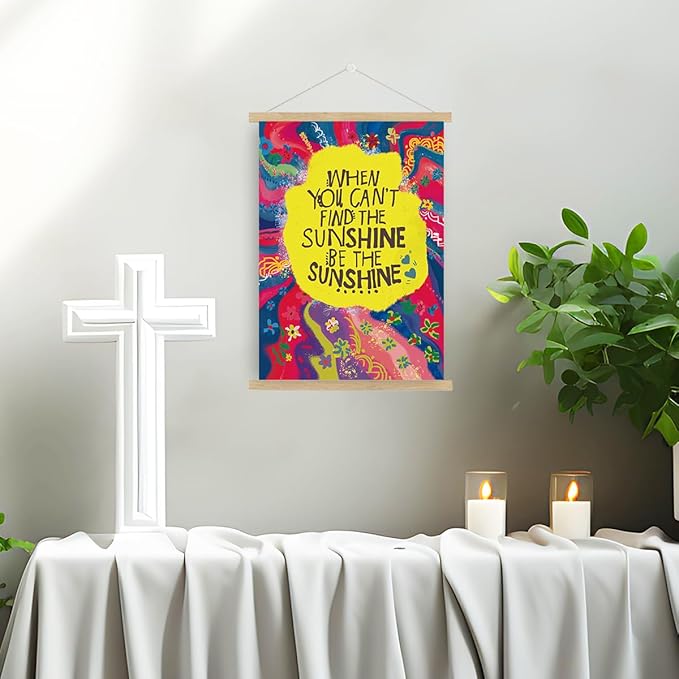 Qswo Inspirational Quotes Wall Decor,Be The Sunshine Positive Wall Art Poster Hanger Frame,Motivational Hanging Canvas Wall Decor for Women Girl Room Home Office