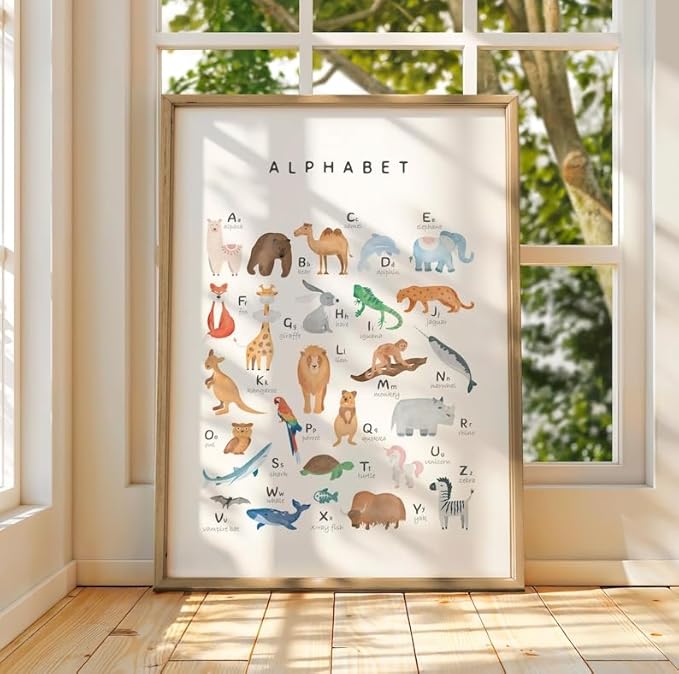 OZCONO Animal Alphabet Learning Poster, Vibrant ABC Wildlife Chart Kids, Playroom Wall Decor Art, Homeschool Education Guide (Unframed) (24x36)
