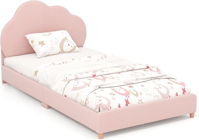 Costzon Twin Bed Frames for Kids, Upholstered Wooden Kids Bed w/Adjustable Headboard, Slats Support, 660 LBS Weight Cap, No Box Spring Needed, Easy Assembly, Twin Platform Bed Frame (Pink Cloud)