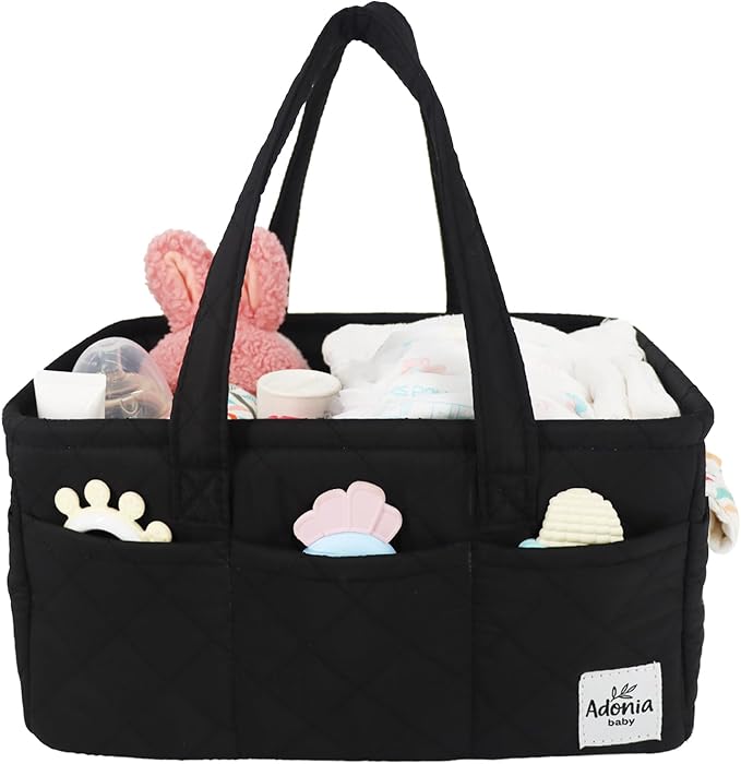 Adonia & Co Diaper Caddy Organizer – Large Nursery Storage Basket for Newborn Essentials – Portable & Machine Washable (Black)