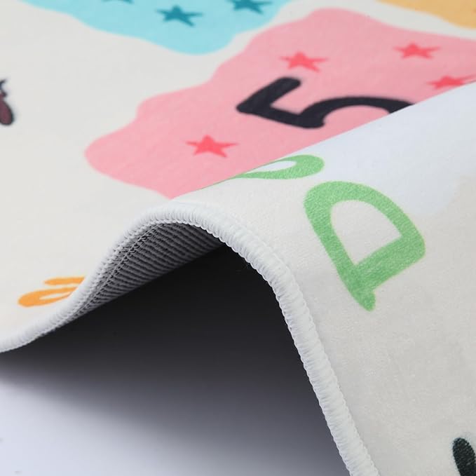 Soft Educational Kids Learning Rug Washable for Boys Girls Bedroom Play Room, Cute Numbers ABC Alphabets Hopscotch Rug for Classroom, Toddler Baby Nursery Carpet Playmat, Neutral 63"x31.5"